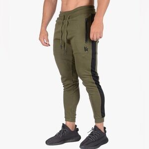 YoungLA Training Slim Fit Side Stripe Athletic Joggers Olive Green Men’s Medium